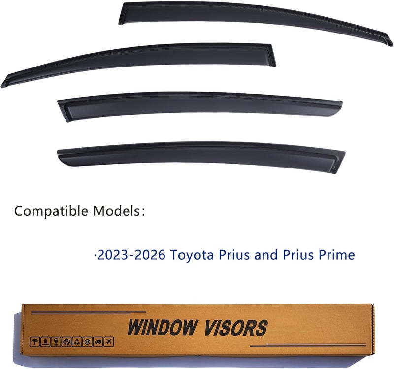 YLSCOO Window Visors Rain Guards fits 2023-2026 Toyota Prius & Prius Prime, Window Wind Deflectors Vent Shades Accessories, Out-Channel, Dark Smoke 4 Pcs, 2024 2025 - Image 2